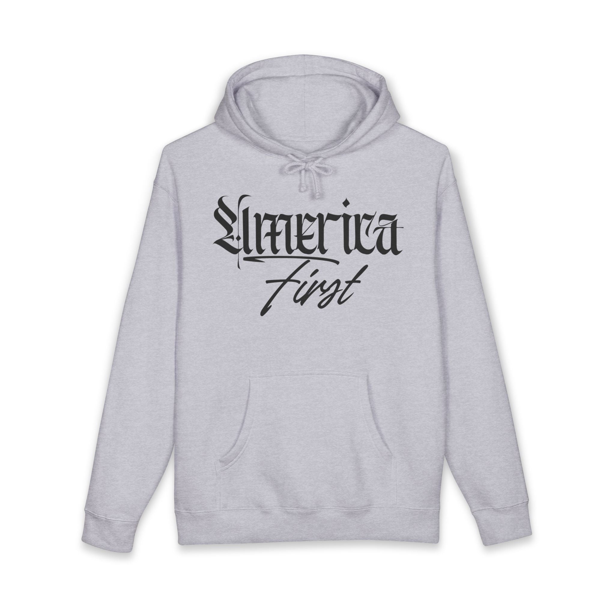 "America First" Heavyweight Hoodie — Patriotic Script Pullover