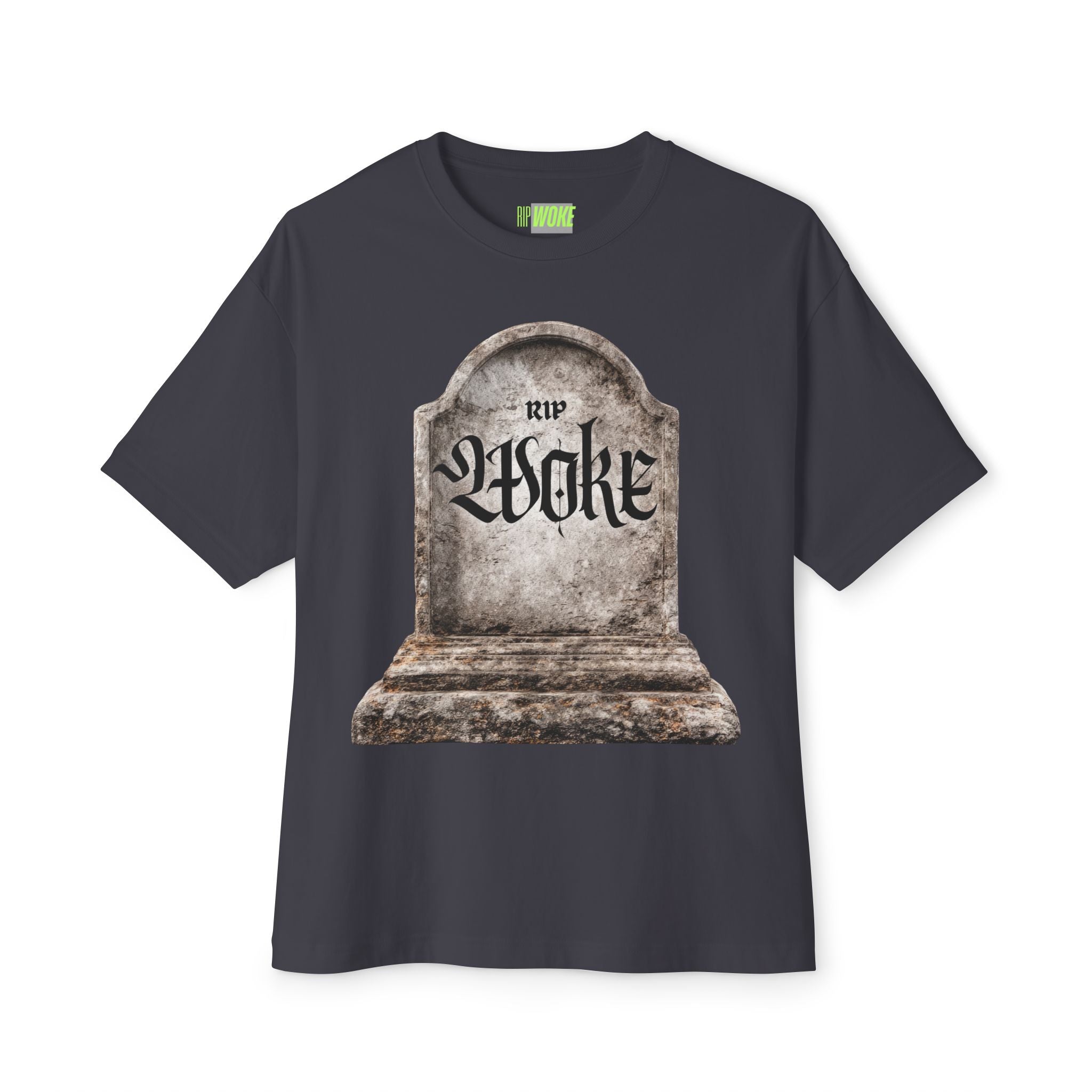 "RIP Woke" Tombstone Tee — Unisex Oversized Boxy Fit
