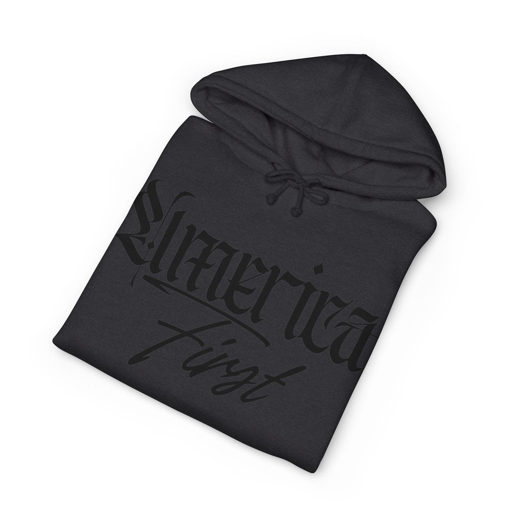 "America First" Heavyweight Hoodie — Patriotic Script Pullover