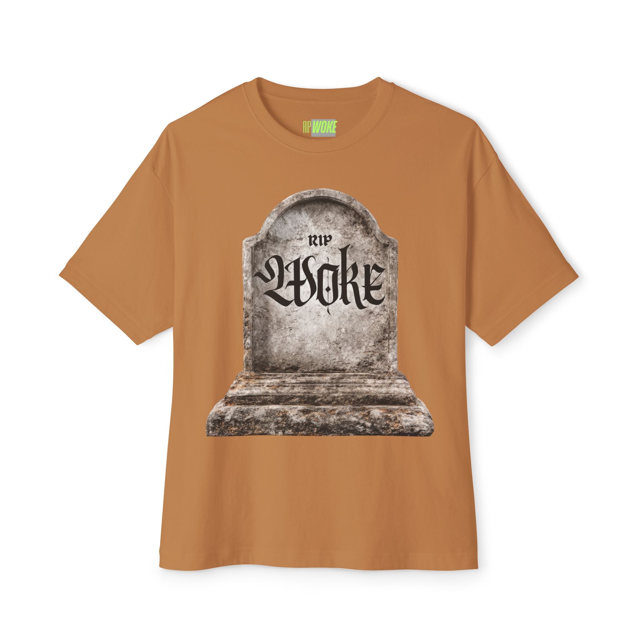 "RIP Woke" Tombstone Tee — Unisex Oversized Boxy Fit
