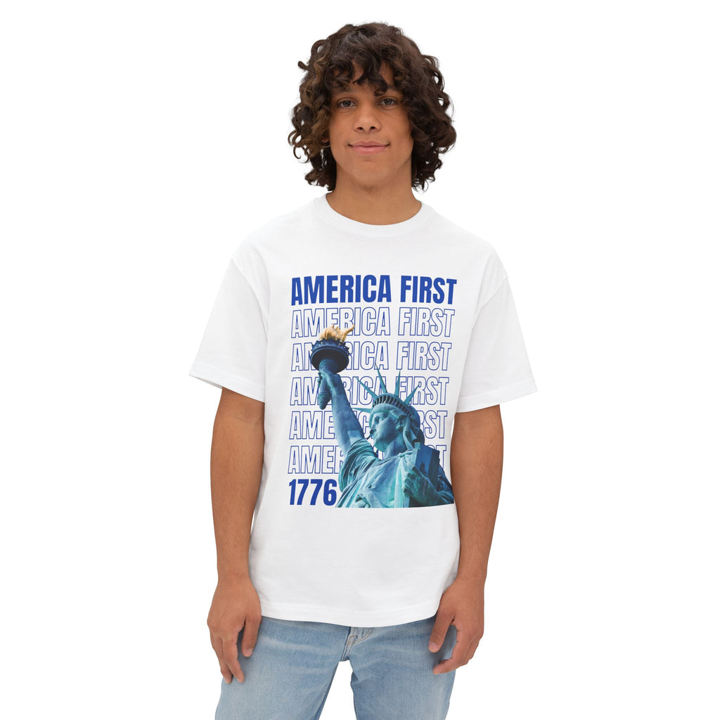 "America First" Statue of Liberty —Unisex Oversized Boxy Tee