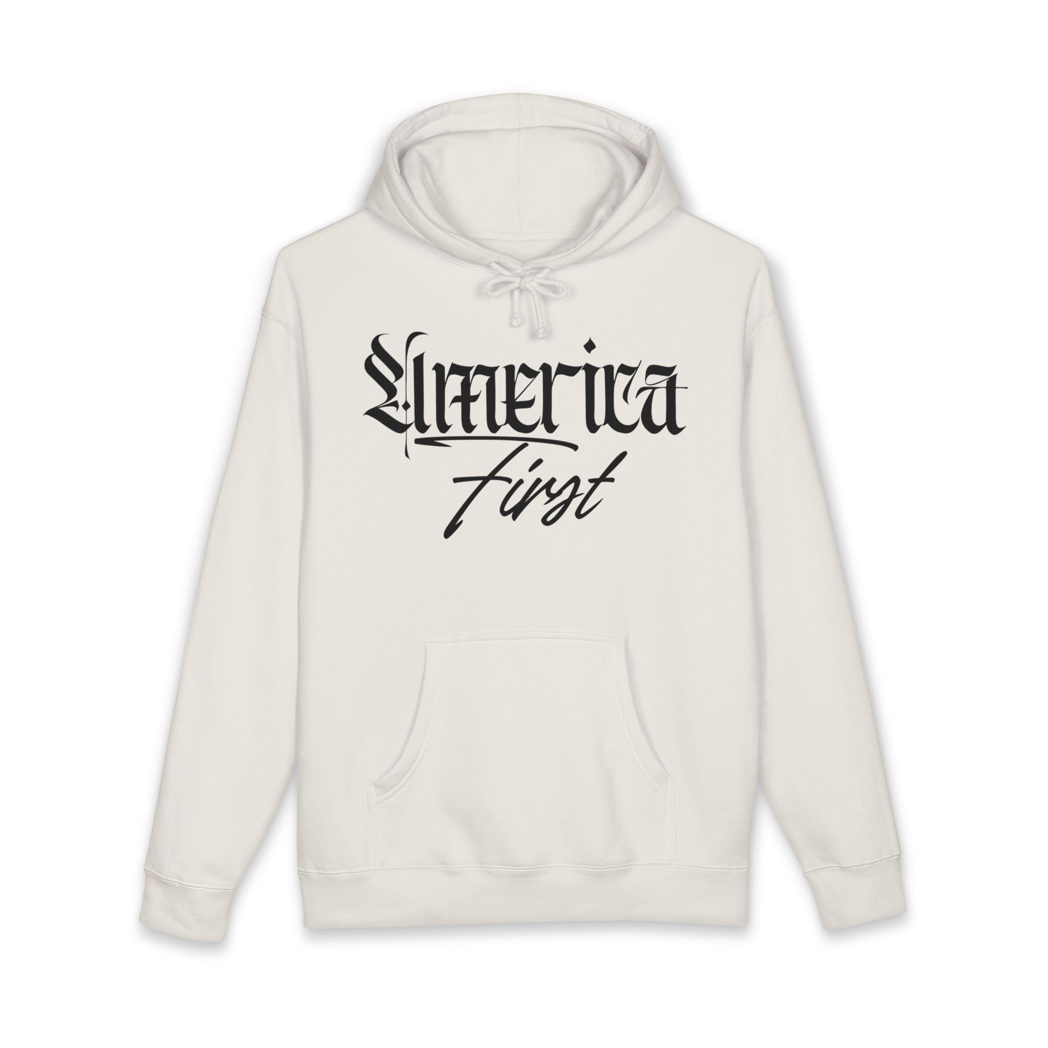 "America First" Heavyweight Hoodie — Patriotic Script Pullover