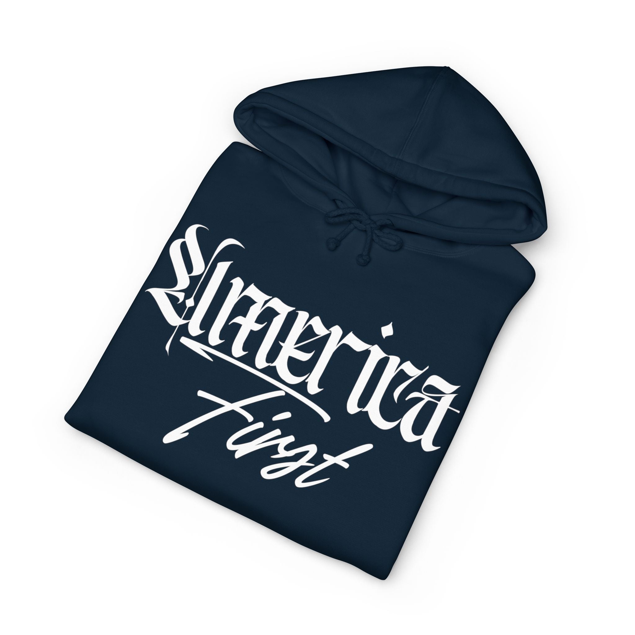 "America First" Heavyweight Hoodie — Patriotic Script Pullover