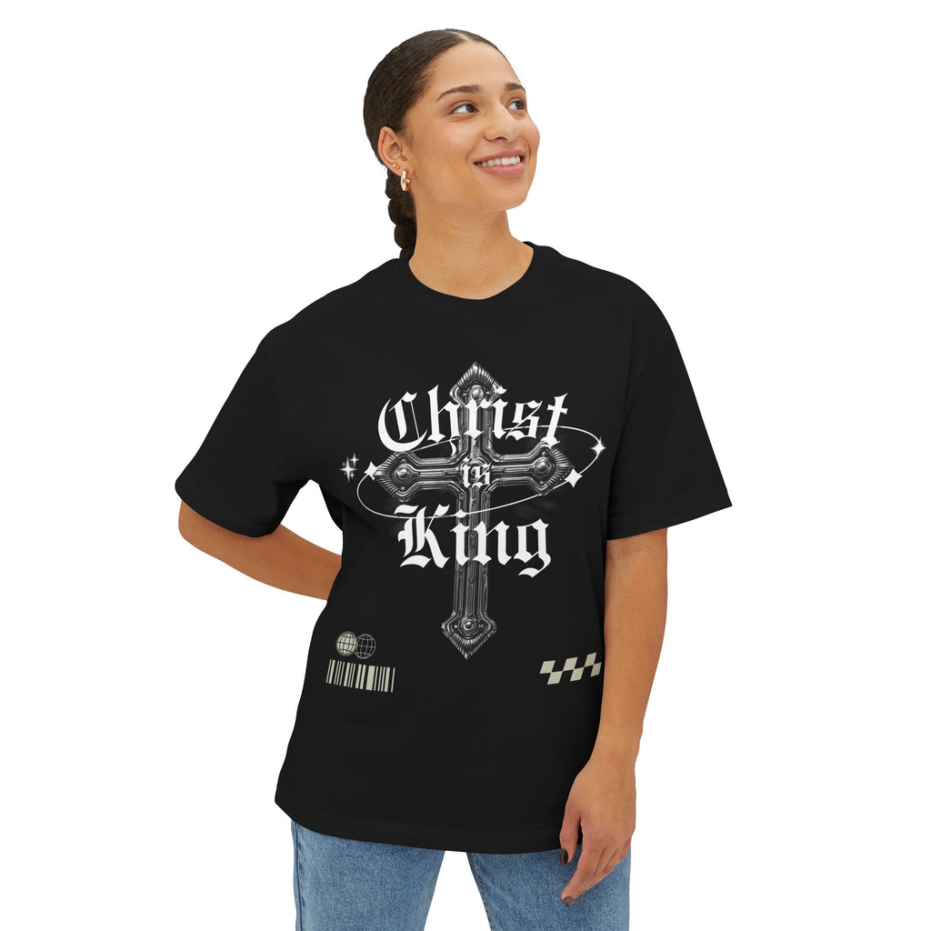 "Christ is King" Cross Graphic Tee — Christian Oversized T-Shirt