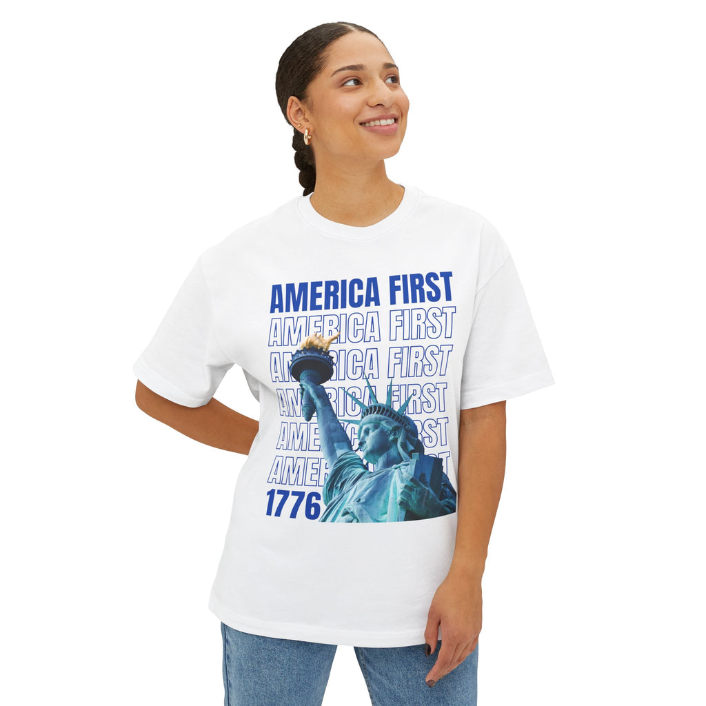 "America First" Statue of Liberty —Unisex Oversized Boxy Tee