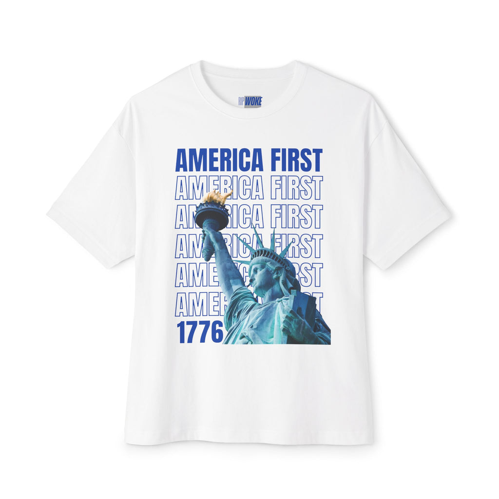 "America First" Statue of Liberty —Unisex Oversized Boxy Tee