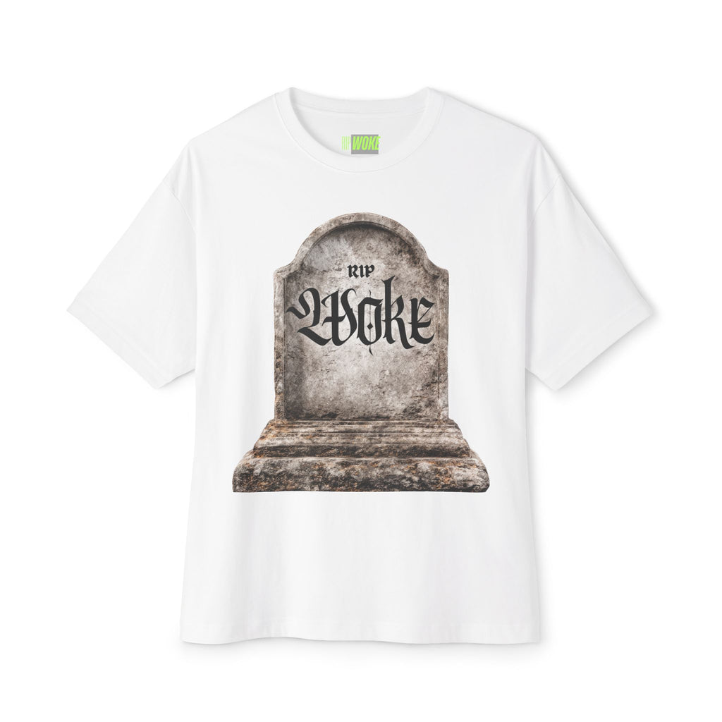 "RIP Woke" Tombstone Tee — Unisex Oversized Boxy Fit