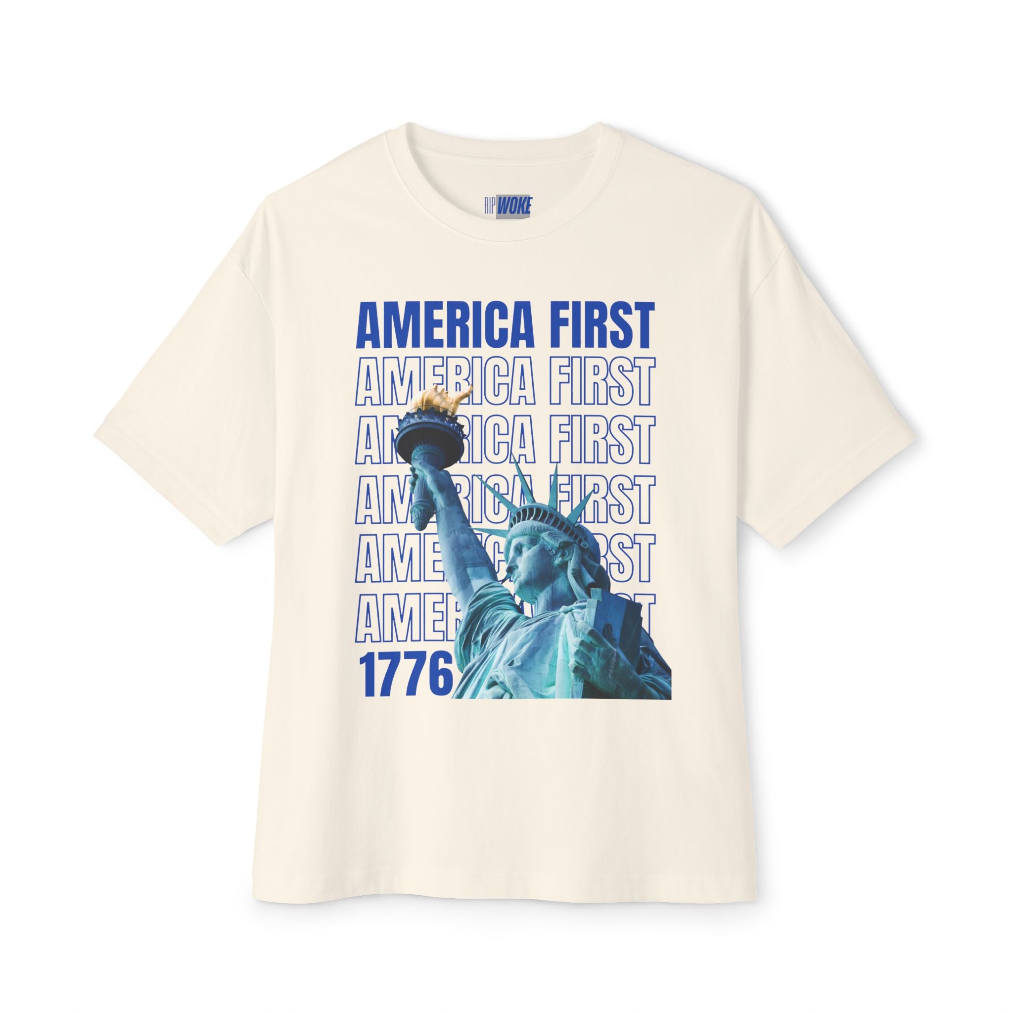 "America First" Statue of Liberty —Unisex Oversized Boxy Tee