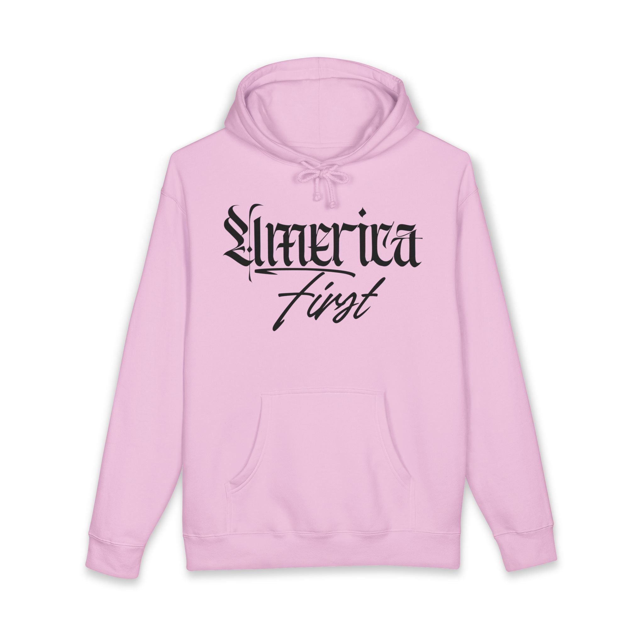 "America First" Heavyweight Hoodie — Patriotic Script Pullover