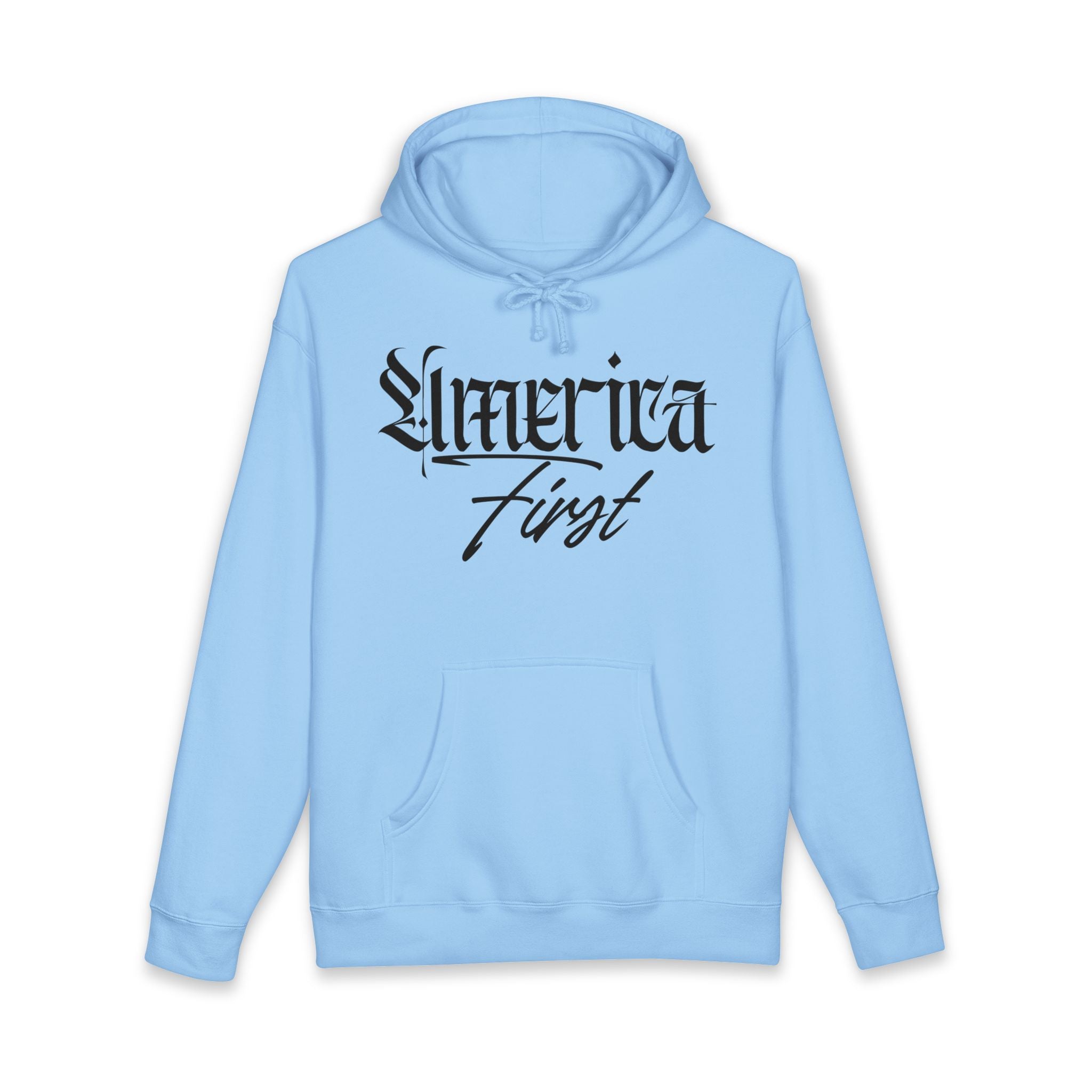"America First" Heavyweight Hoodie — Patriotic Script Pullover