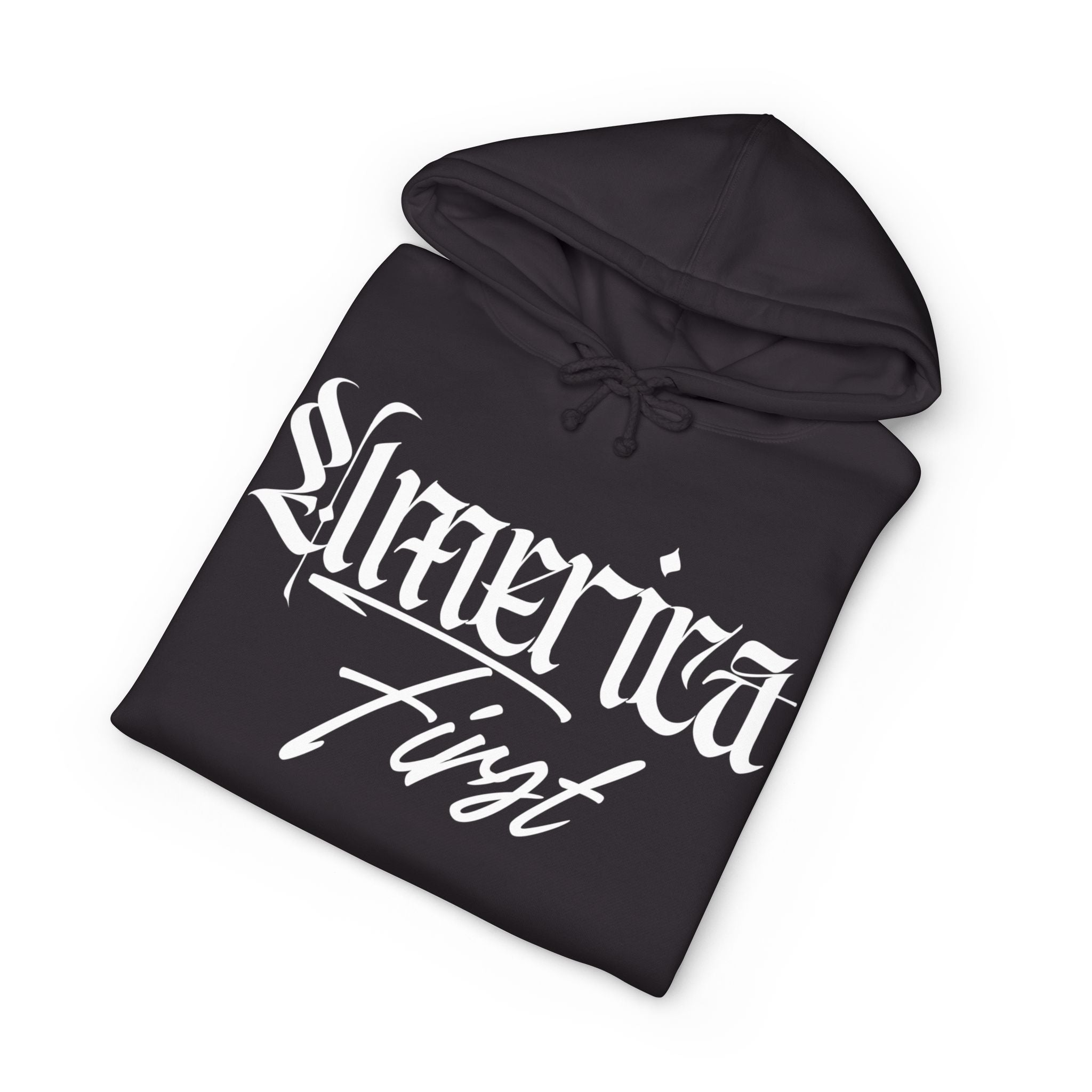 "America First" Heavyweight Hoodie — Patriotic Script Pullover