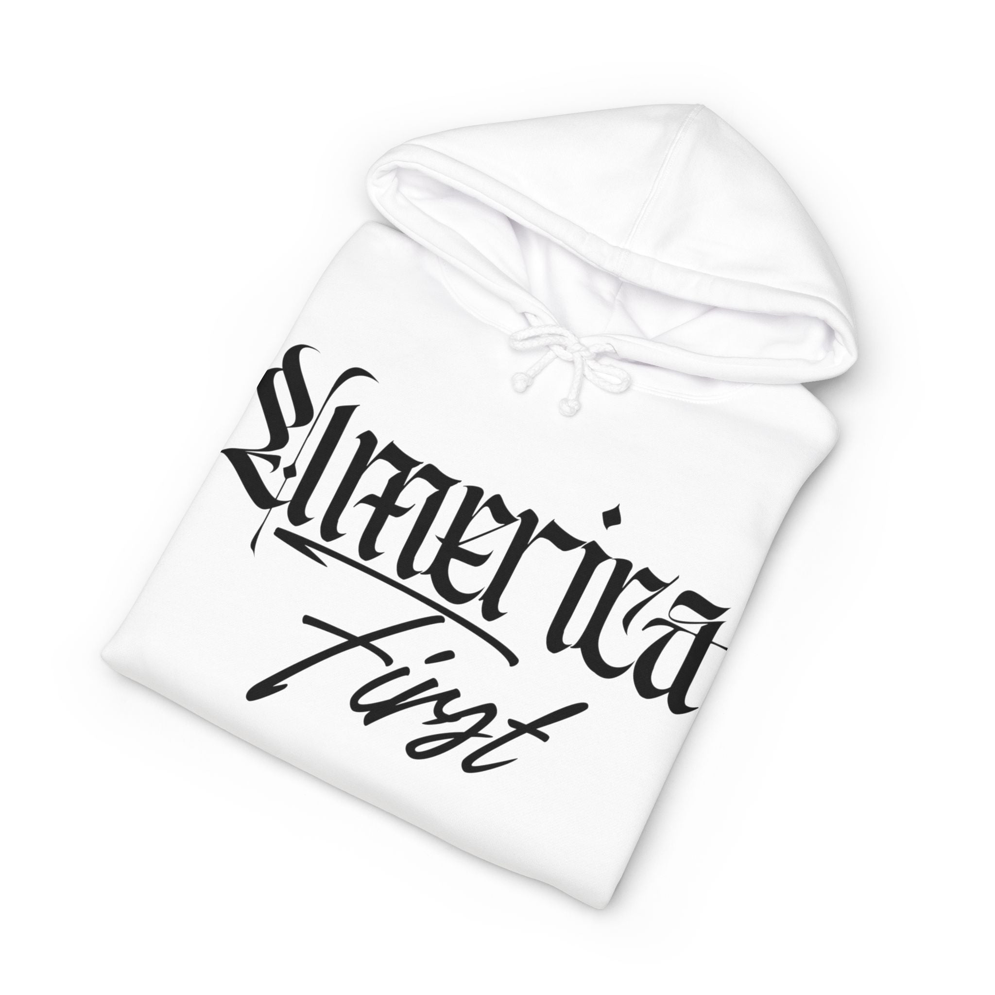 "America First" Heavyweight Hoodie — Patriotic Script Pullover