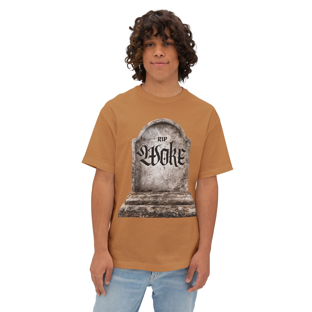 "RIP Woke" Tombstone Tee — Unisex Oversized Boxy Fit