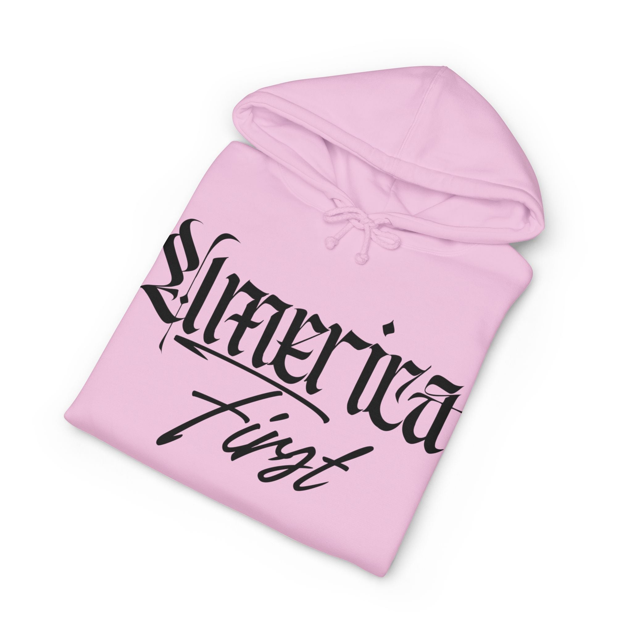 "America First" Heavyweight Hoodie — Patriotic Script Pullover