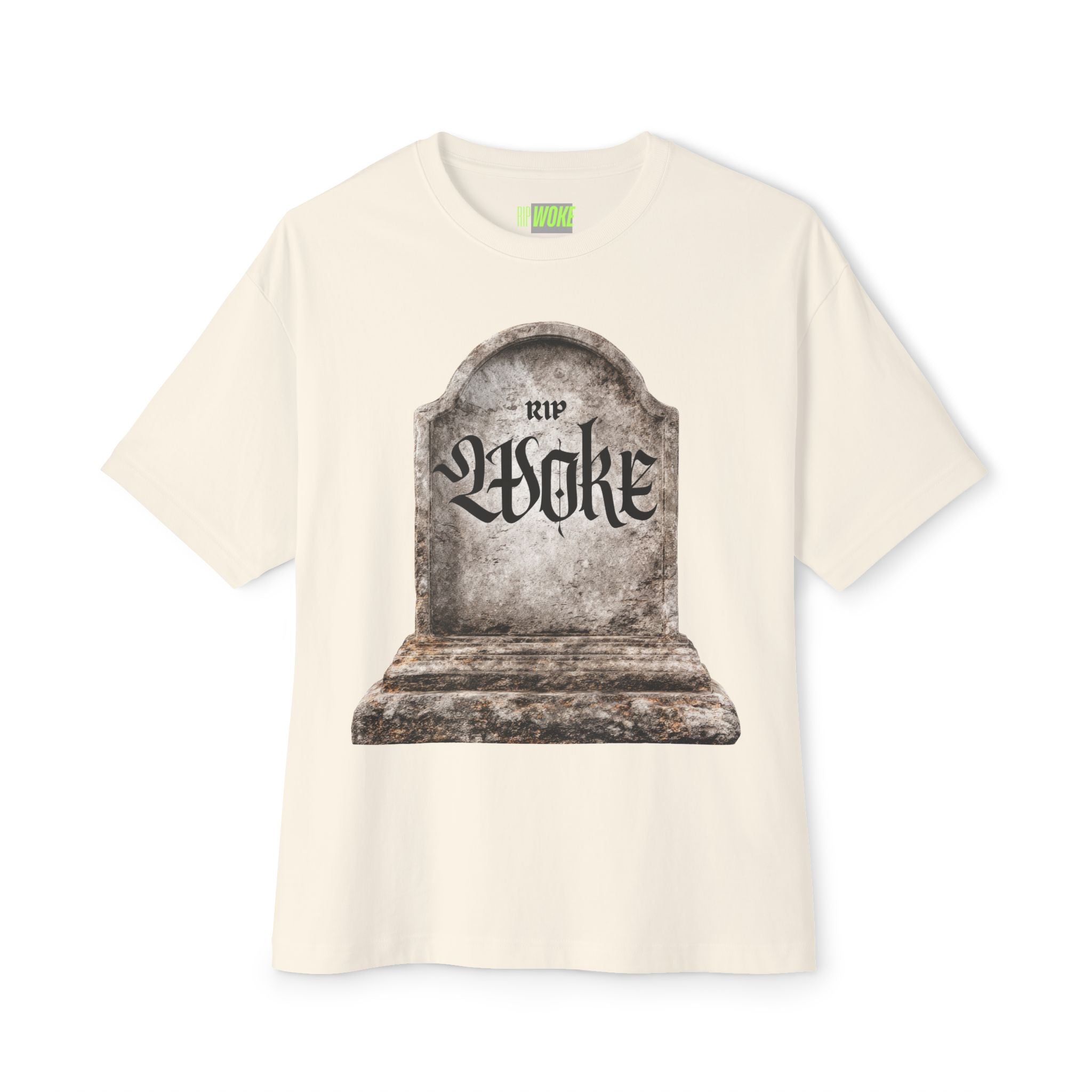 "RIP Woke" Tombstone Tee — Unisex Oversized Boxy Fit