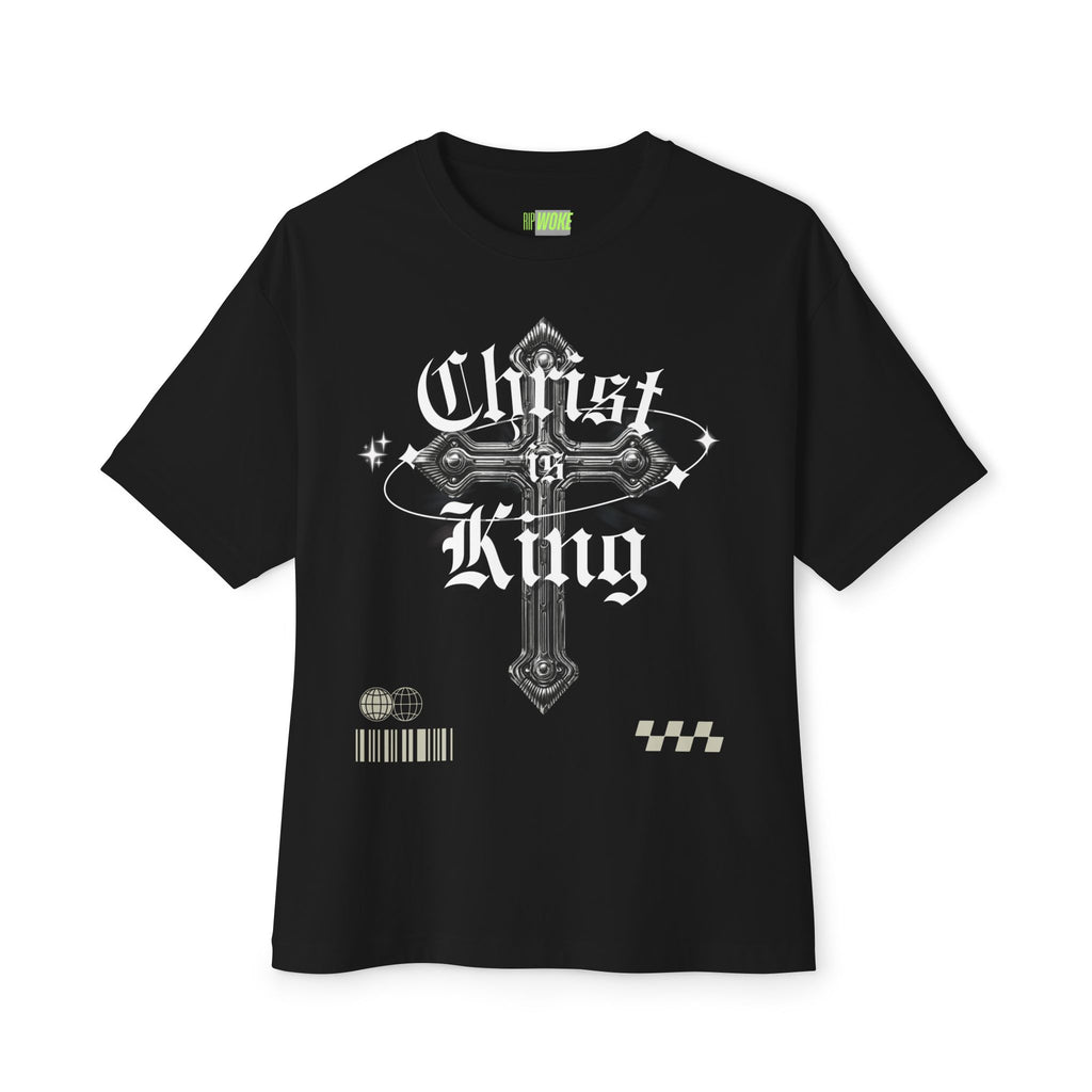 "Christ is King" Cross Graphic Tee — Christian Oversized T-Shirt