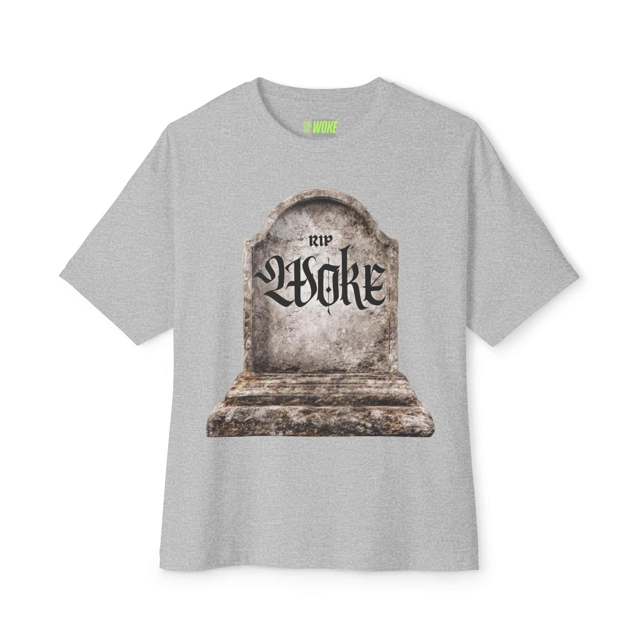 "RIP Woke" Tombstone Tee — Unisex Oversized Boxy Fit
