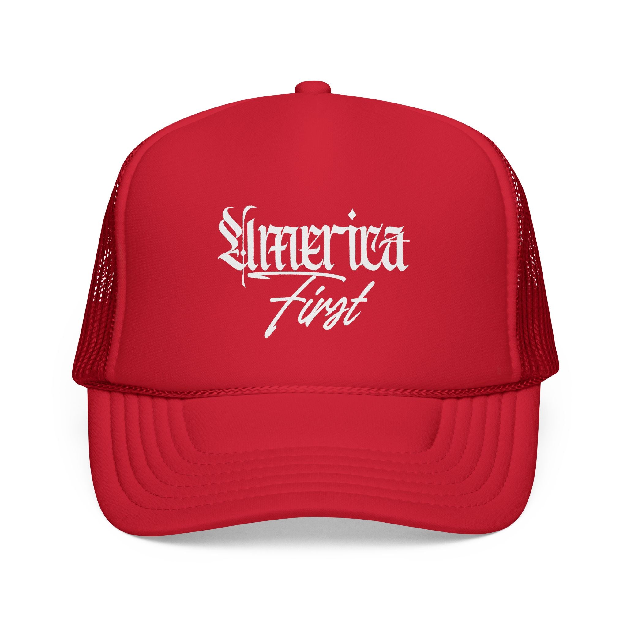 "America First" —Embroidered Mesh Trucker Hat