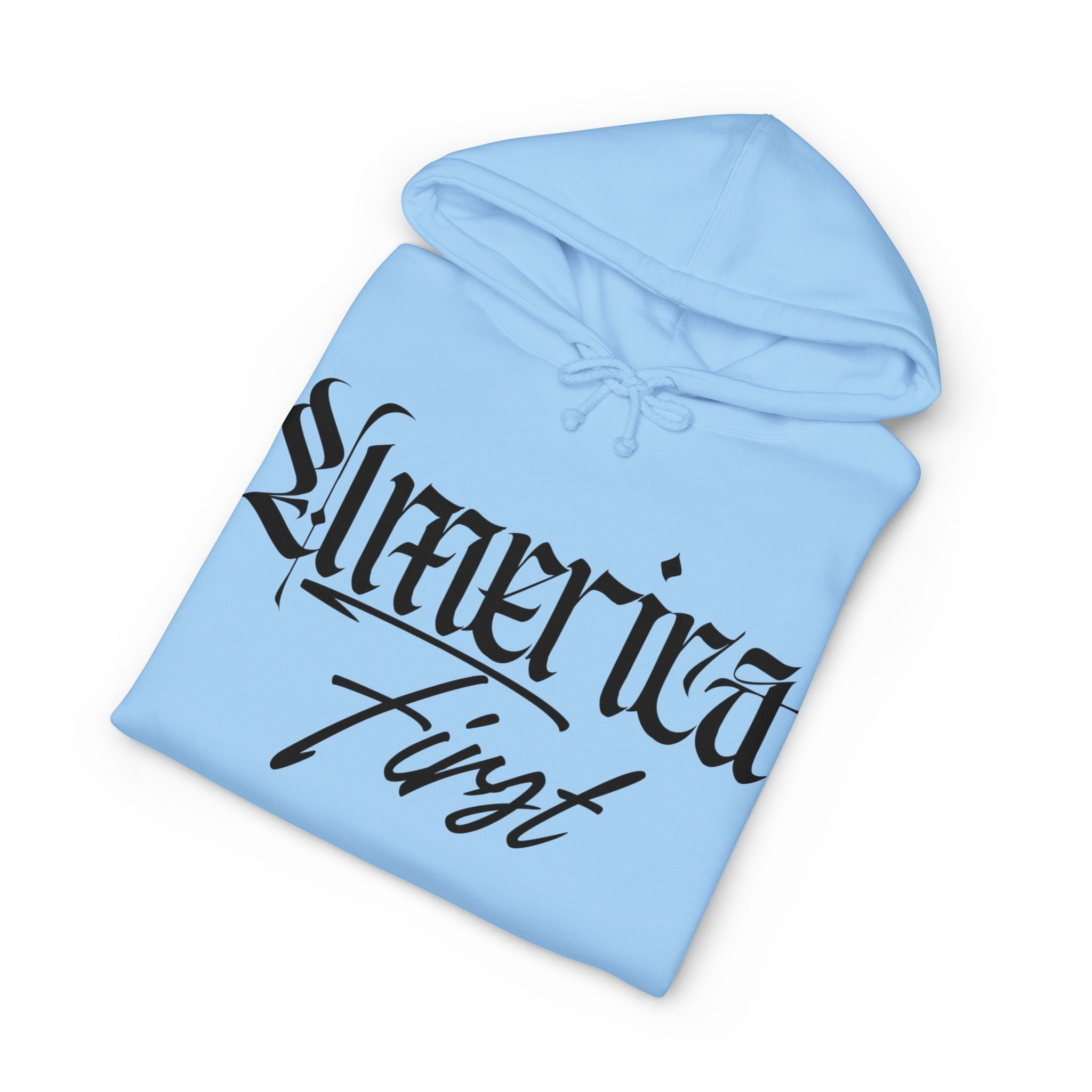 "America First" Heavyweight Hoodie — Patriotic Script Pullover