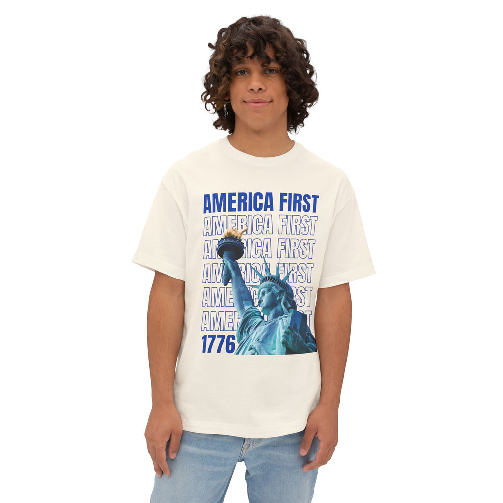 "America First" Statue of Liberty —Unisex Oversized Boxy Tee