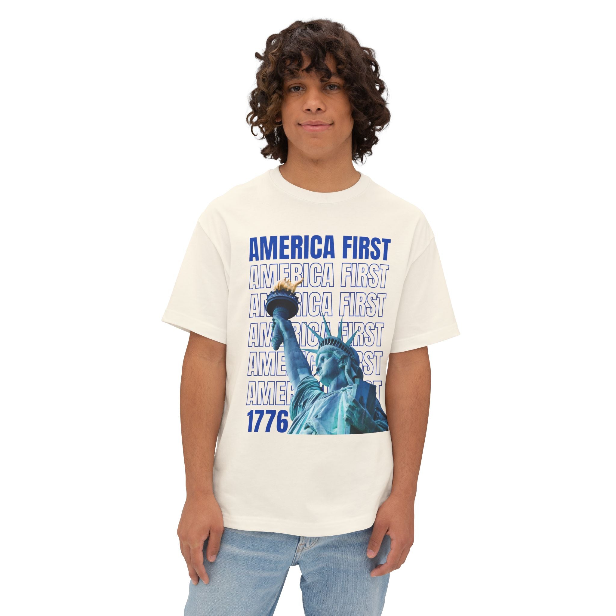 "America First" Statue of Liberty —Unisex Oversized Boxy Tee