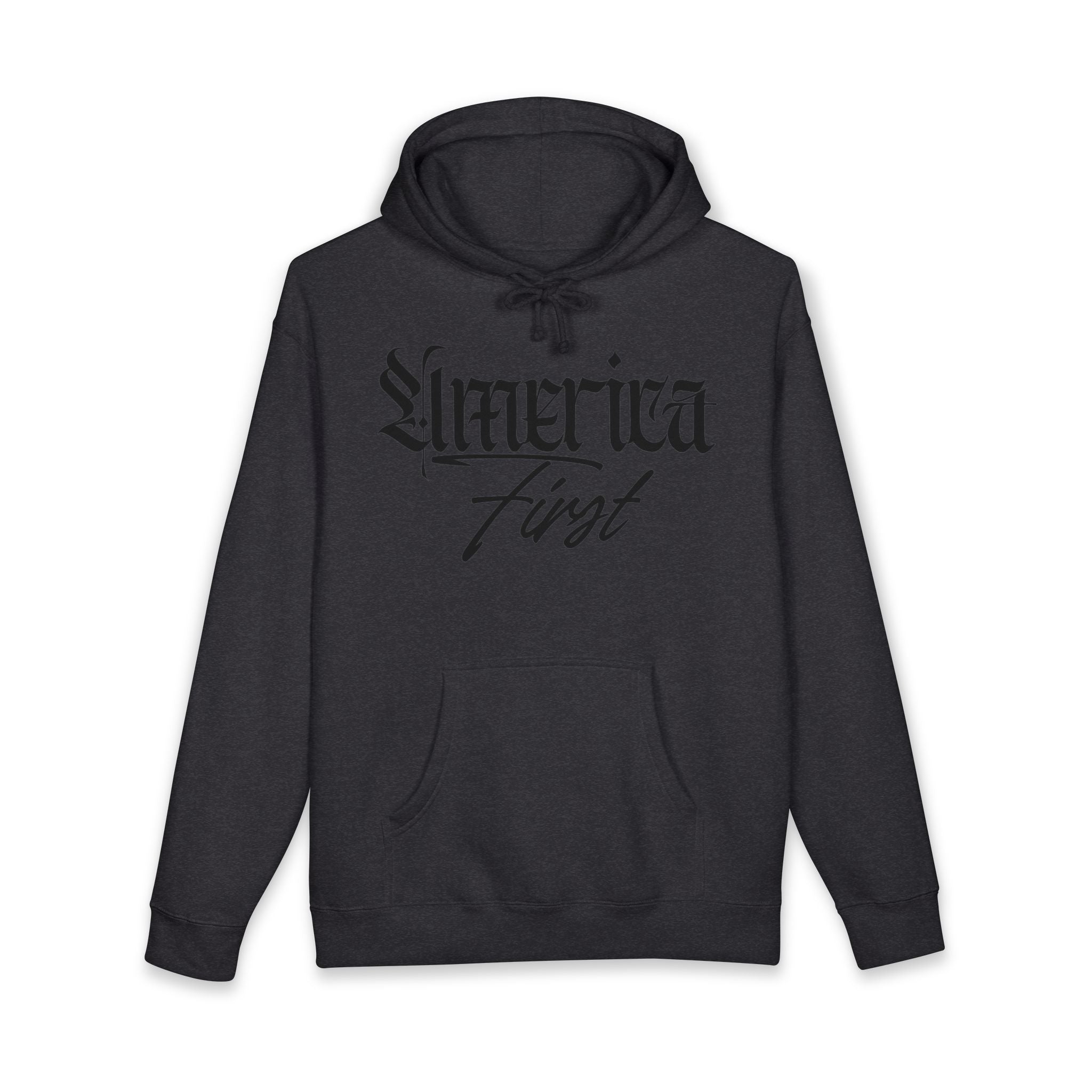"America First" Heavyweight Hoodie — Patriotic Script Pullover
